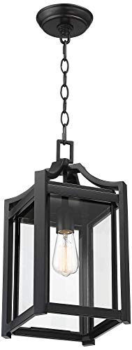 Franklin Iron Works Rockford Farmhouse Rustic Outdoor Ceiling Light Hanging Black Iron 17" Clear Beveled Glass For Exterior House Porch Patio Outside Deck Garage Front Door Garden Home Roof Gazebo #TOP5