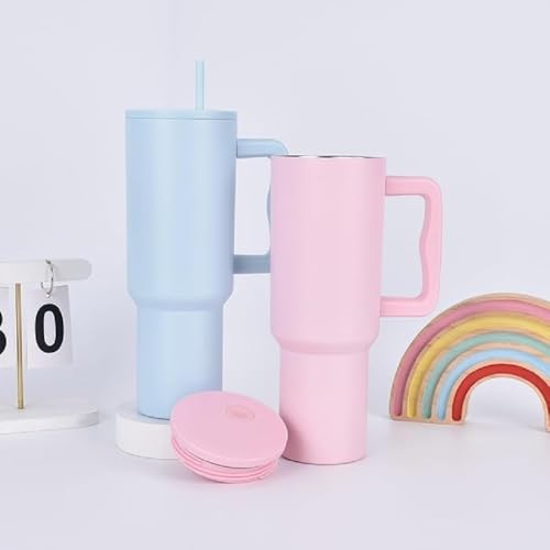 Image of Stainless Steel 1200 ml Vacuum Tumbler with Lid & Straw - Double‑Wall Insulated Cup for Travel, Gym & Office - Keeps Beverages Hot or Cold - 1.2 L Capacity (Light Pink)