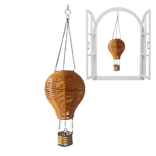 Lámpara solar de ratán – Farol colgante de ratán, diseño de globo aerostático | Luz colgante a prueba de moderna para porche, jardín, balcón, patio, decoración de árbol de Navidad, Lan