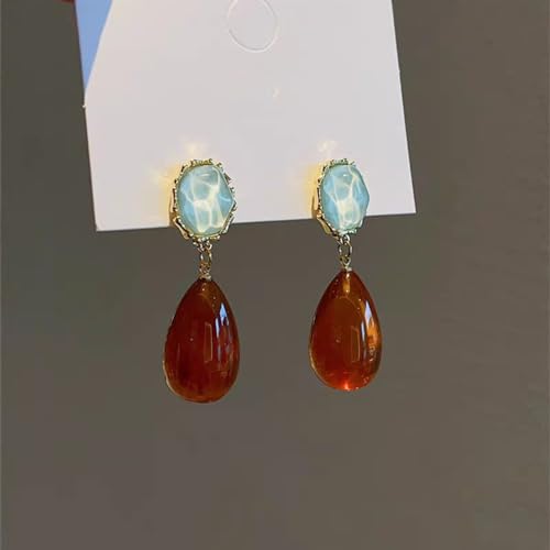 Vintage Amber Teardrop Dangle Earrings for Women Girls Hypoallergenic Lightweight Big Waterdrop Resin Statement Drop Dangling Stud Earrings Antique Holiday Birthday Theme Party Jewelry Gifts 5