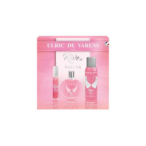 ULRIC DE VARENS - Coffret Parfum Rêve de Varens - Eau De Parfum Femme 50 ml + Déodorant 125 ml + Vaporisateur de Sac 20 ml - Chypré Floral Fruité Musqué - Made in...