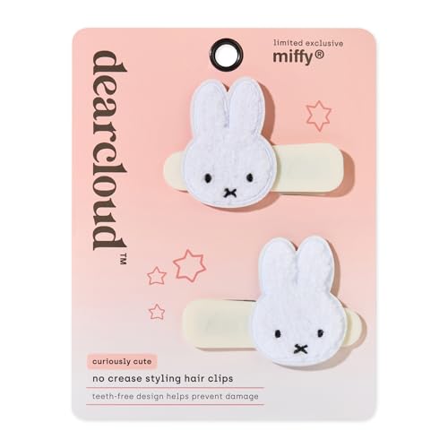 Miffy Crease-Free Plush Hair Clips Set of 2 – Gentle, Teeth-Free & Secure Hold (Curiously Cute)