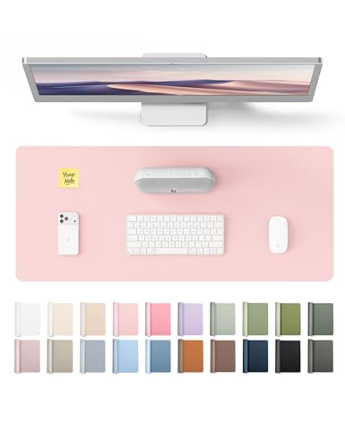 Image of YSAGi Leather Desk Pad Protector, Office Desk Mat, Large Mouse Pad, Non-Slip PU Leather Desk Blotter, Laptop Desk Pad, Waterproof Desk Writing Pad for Office and Home (23.6 inch x 13.8 inch, Light Pink)