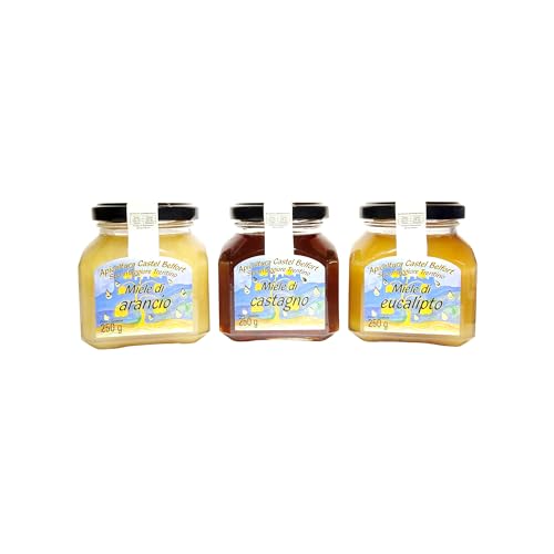 Apicultura Castel Belfort - Miel de Naranjo, Castaño, Eucalipto 100% Italiana, Elaborada en Frío, Miel Natural Artesanal, Ideal para Tentempiés, Quesos y Postres, 250 g