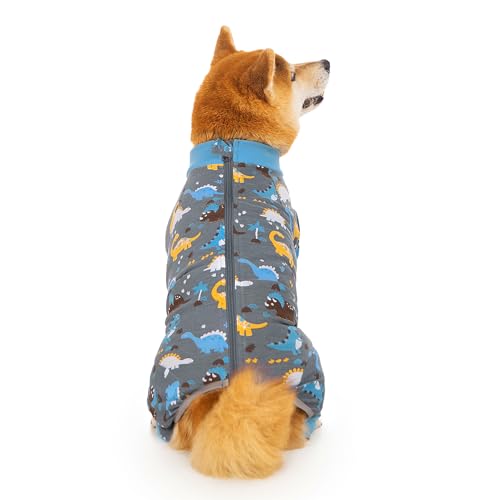 Image of Recovery Suit for Dogs Full Zipper, Four-Legged Onesie Dog Recovery Suit After Surgery, Cute Soft Bodysuit Cone Alternative Male Female Dog Neuter Anti Licking Wounds, Dinosaur, Small