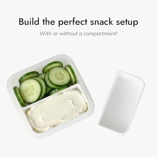 carrotez 2 Compartment Small Snack Containers, Mini Snack Containers for Mini Fridge, Small Divided Food Storage Containers, Airtight Lids, Reusable, 1.1 cup, 2 PACK