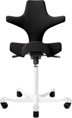 Image of HAG Capisco Sit to Stand Chair-White Frame-Upholstered Midnight Black