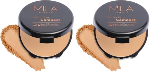 Image of Mila Beaute Perfecting Compact Powder | Natural Matte Finish| Longstay with SPF 15 | Minimized Pores and Finelines | Controls Shine | Lightweight Compact Powder | Shade - (302 Sand,16g) (Pack of 2)