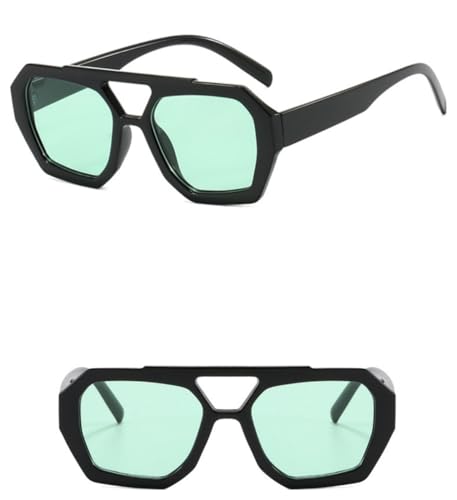 IKANOO Square Aviator Sunglasses for Women Men Trendy Designer Hexagonal Thick Frame Double Bridge Fashion Shades3