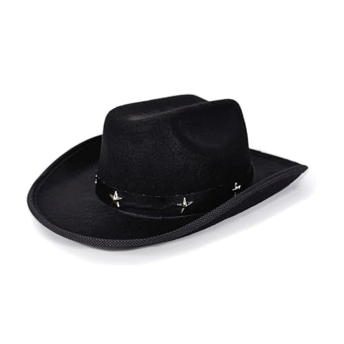 Kids Western Pork Pie Hat With Star Studs Adjustable Strap For Ages 3-12 Outdoor And Party Wear