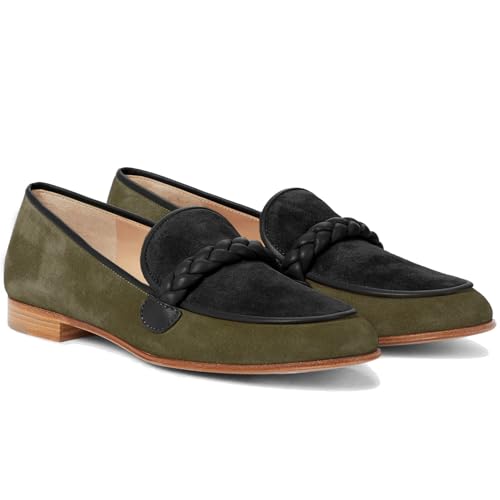 Image of MOOMMO Women Comfortable Suede Loafer Flats Round Closed Toe Slip On Penny Loafers Knitted Strap Oxford Loafer Shoes for Office Ladies Work Daily Casual Club Driver Flats Spring Elegant 4-11 M US