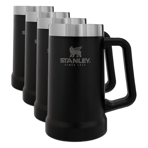 Image of STANLEY Stay-Chill Beer Stein 24 oz, Heavy Duty Big Grip Handle, Beer Tumbler Drink Cup, Holds 2 Cans, Insulated Stainless Steel Party Mug, BPA-Free, Matte Black (Pack of 4)