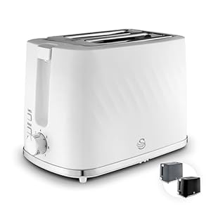 Swan ST14071WHT Windsor 2 Slice Toaster with 7 Browning Levels, Defrost/Reheat/Cancel Functions, Self-Centring Functions and Removable Crumb Tray, 900W, White