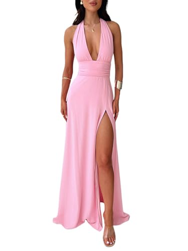 Robe longue d'été col en V profond idéale pour les soirées