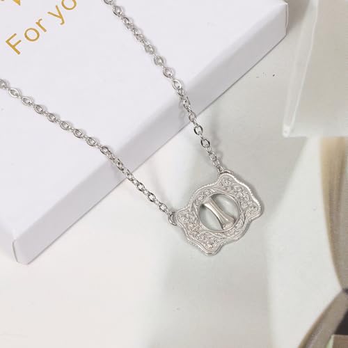 Belt Buckle Necklace Western Style Initial Letter Pendant Necklace, Decorative Belt Buckle Frame Design