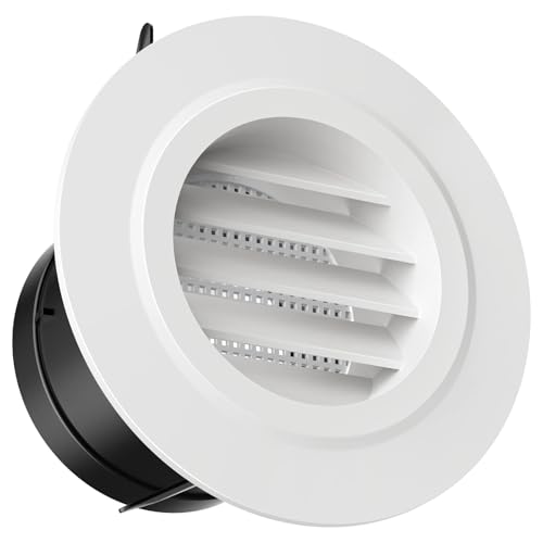 Hon&Guan 3 in Soffit Exhaust Vent Dryer Vent Cover Round 3 Inch Vent Cover with Built-in a Fly Screen for Bathroom Office Home (75mm)