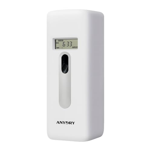 anydry Difusor automático de ambientador LCD – Montaje en pared o independiente, pulverización programable para baño, hogar, oficina, hotel y uso comercial, compatible con recargas Glade, Blanco