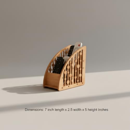 Image of Wooden Remote Organizer for Table - 3 Compartment TV Remote Control Holder Stand Decorative Remote Caddy for Living Room, Coffee Table & Office Size 7 x 5 x 2.5 Inches