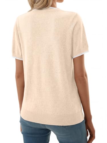 GKBK Women Short Sleeve V Neck Sweater Lightweight Pullover Top Fashion Clothing for Business Casual Work Outfits Spring Summer 2026 Apricot Medium — view 5