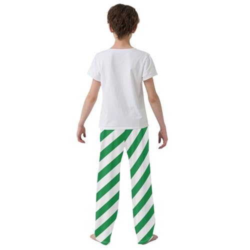 Boys' Pants Green and White Diagonal Lines Long Bottoms Jogger Pants Elastic Waist Trousers with Pockets S-XL3