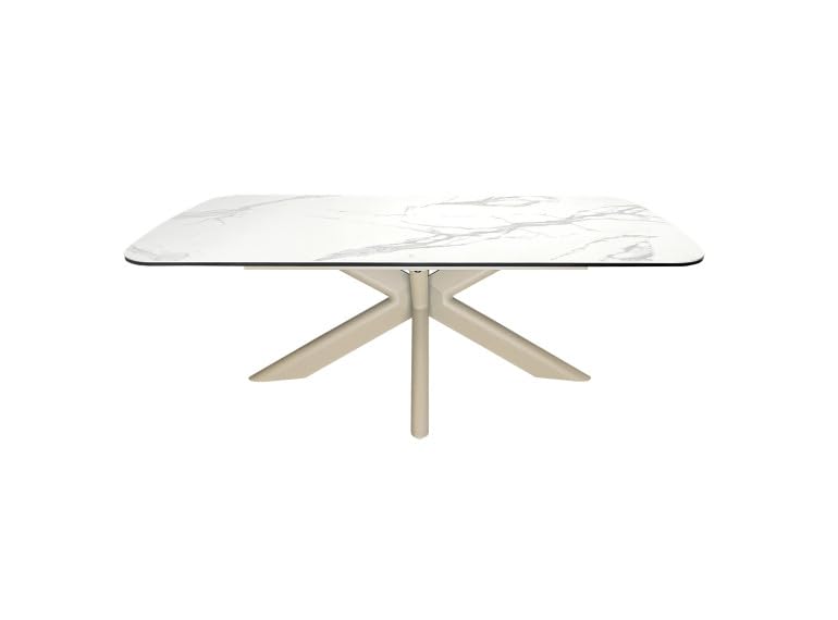 Belhome Table Basse 130 cm en céramique Blanc Pied Croix métal Beige - Lotus