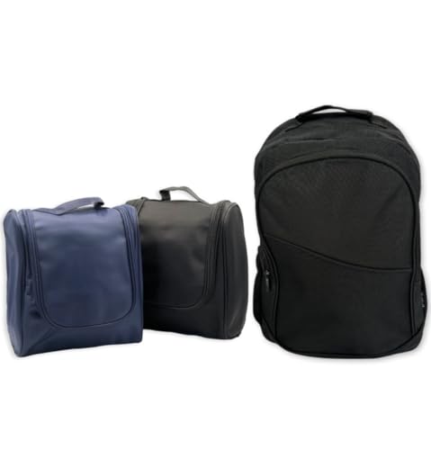 Kit Mochila Masculino Preta com uma Necessaire Preto/Azul