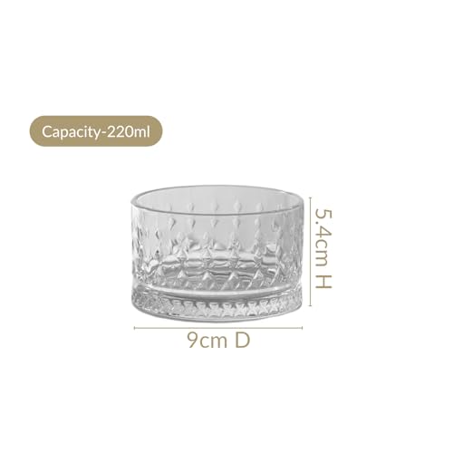 Image of Nestasia Glass Dessert Bowls Set of 6 (220ml Each) - Diamond Embossed Transparent Katori for Ice Cream | Microwave Safe Snack Bowls with Gift Box - Perfect for Gifting