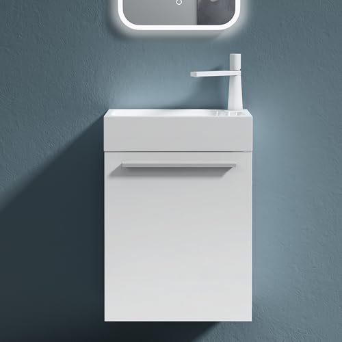 doporro Badezimmer-Set Waschplatz Badmöbel-Set Gäste WC Waschbecken Waschtisch mit Unterschrank in matt weiß Waschbeckenunterschrank 46x26x63cm Pisa