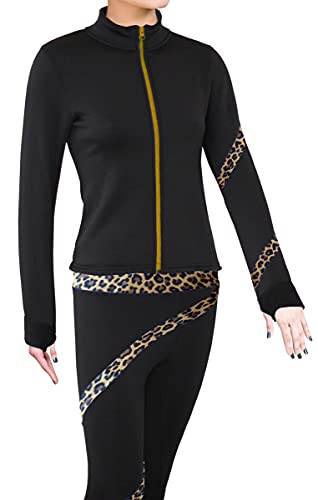 NY2 SPORTSWEAR Figure Skating Polartec Polar Fleece Spiral Jacket (Cheetah Brown, Adult Extra Small)