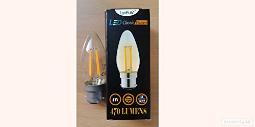 4 Watt LED Clear Candle Filament Light Bulb B22 BC Push in Pack of 2