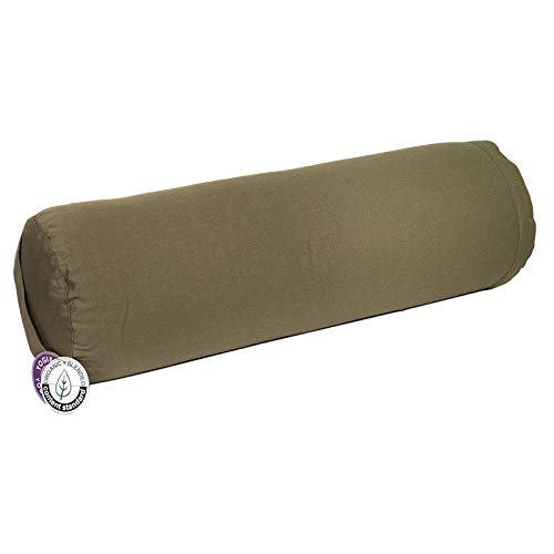 Bolster Yoga oliwkowa zieleń 60 x 20 cm okrągły certyfikat OCS wypełniony ciałem pszenicy – do jogi i głębokiego relaksu