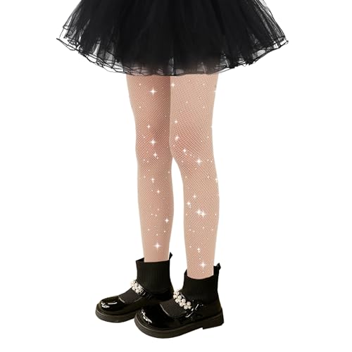 Image of Girls Sparkle Fishnet Tights Glitter Tights for Kids Toddler Rhinestone Stockings Halloween Star Pantyhose