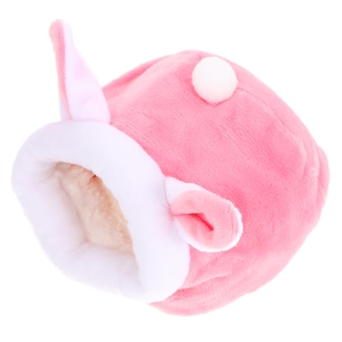 ハムスター用ぬいぐるみハウス 洞窟型クッション付き 洗える素材 赤と青 かわいい隠れ家 小動物用ベッド 寝具 無地デザイン 安心睡眠 提供暖かさ 季節問わず使用可能 安全素材 (ピンク)