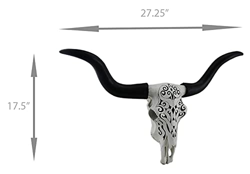 Zeckos Longhorn And Lace Black & White Filigree Design Hanging Steer Skull Statue Western Décor #TOP5