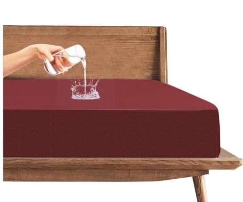 Trance Cotton Feel Terry Ultra Soft Waterproof Mattress Protector | Breathable - Hypoallergenic Mattresses Cover (72x84 inch | 6x7 feet, Maroon - Pack of 1)
