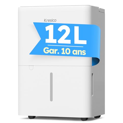 Kresico Deshumidificateur d air electrique 12 L, déshumidificateur d'air, deshumidificateur d air anti moisissure pour la maison/cave/chambre/salle de bain, Séchage du linge, 122m³/25m², Gar. 10 ans