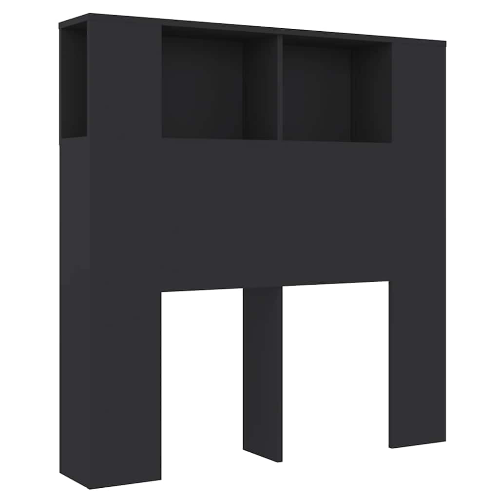 Testiera nera con ripiani, 100 x 18,5 x 102,5 cm, montaggio a parete, in legno, design moderno per libri e camere da letto, spazio aggiuntivo