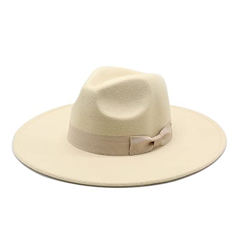 JiuRui Chapeaux et Casquettes Nouveau chapeau haut de forme en laine à large bord de 9,5 cm, chapeau de jazz à la mode automne et hiver, chapeau haut de forme jazz à grand bord pêche ( Couleur : Bianc