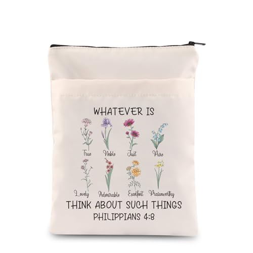 PLITI Christian Book Sleeve Religious Gift Bible Verse Gift Gift Floral Bible Gift Philippians 4:8 Gift for Book Lover (Philippians 4:8 BSU)