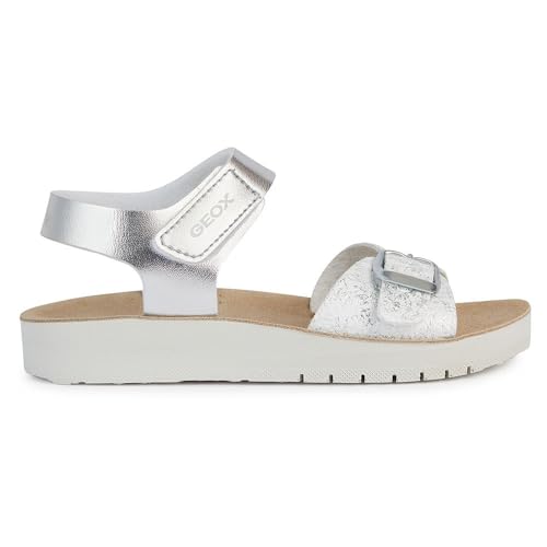 Geox Girl's J Sandal Costarei Gi, blanco y plateado, 36 EU