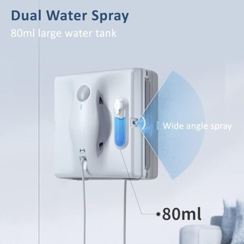 HUTT W8 Window Cleaner Robot with Auto Water Spray, 3800PA Suction Power Automatic Window Cleaning Robot with Anti-Falling Laser Sensor Detection for for Window, Glass, Marble Wall (Square)