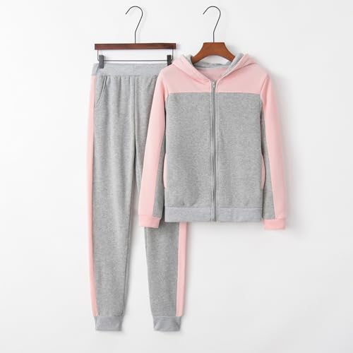 Two Piece Outfits for Women, Color Block Hooded Jackets and Workout Jogger Pants Sets Baggy Breathable Tracksuit Set2