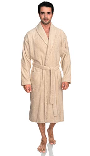 TowelSelections Men’s Robe, Turkish Cotton Terry Shawl Bathrobe Small/Medium Creme Brulee