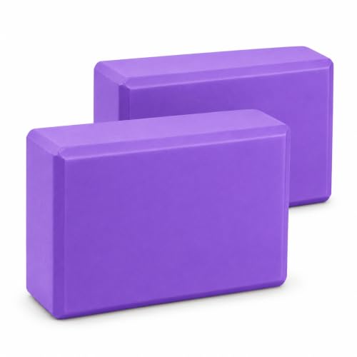 2 Pack Yoga Blocks Non-Slip EVA Foam Bricks for Pilates Fitness & Yoga Practice | High Density Lightweight Gym Blocks for Stretching Balance Flexibility & Support (pair of purple 23 x 15 x 7.5 cm)