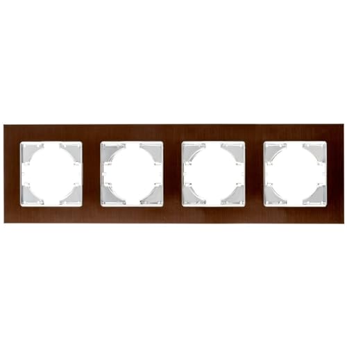 Cadre 4 éléments horizontal marron alu pour prise et interrupteur encastrable