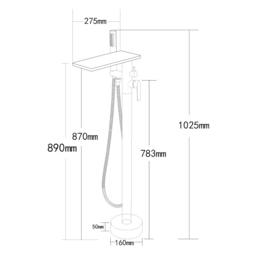 Robinet sur pied pour baignoire cascade mitigeur ilot or brossé 2 modes - 4