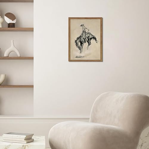 Image of Western Cowboy Wall Art, Vintage Farmhouse Canvas Wall Decor Painting, Retro Southwestern Cowboy Artwork Prints Pictures for Bedroom Living Room Home Decor 12x16 Inch Framed