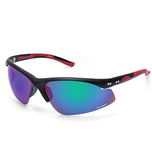 GoLight Polarized Sports Sunglasses for Men & Women – UV400 Protection, Lightweight Frame with Durable Riveted Hinges, Anti-Glare Lenses, Ideal for Running, Cycling, Driving & Fishing. (Green Revo)
