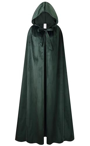 clasToonrain - Traje de disfraz medieval con capucha para mujer, terciopelo renacentista Victoria Cosplay Costume(verde 130 cm)