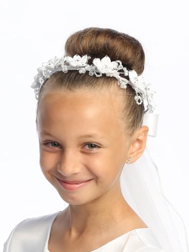 Pink Princess Catholic First Communion Veil for Girls 7-16 Crown - Holy 1st Velos para Niñas de Primera Comunion Veils